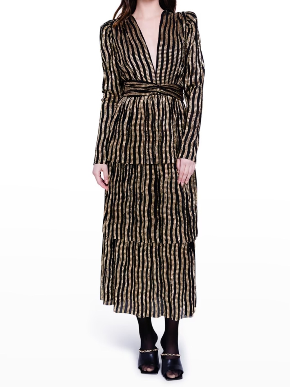 Sabina Musayev
Misty Tiered Metallic Maxi Dress
